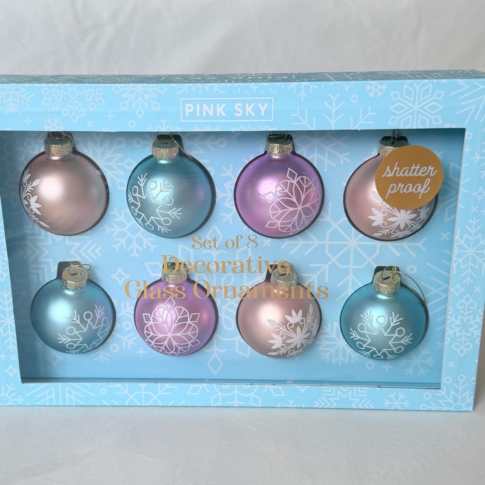 Pink Sky Decorative Glass Ornaments, Set of 8 - Picture 2 of 9